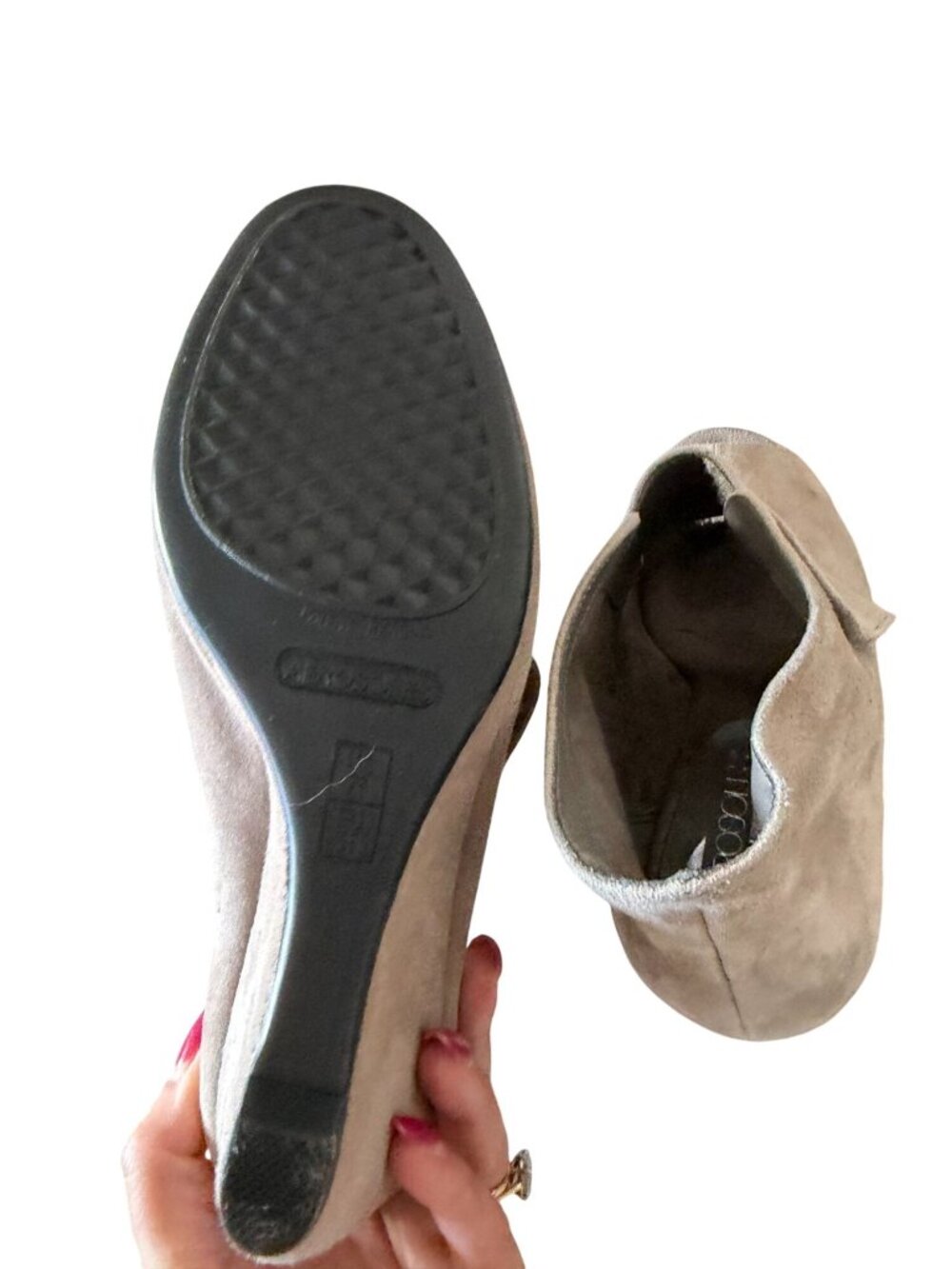 AEROSOLES Gray Suede Peeptoe Wedges Size 7.5 - Picture 2 of 8